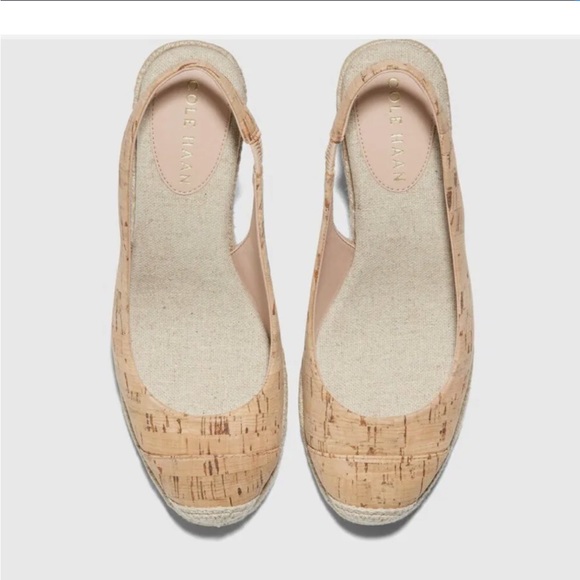 NWOT Cole Haan Cloudfeel Espadrille Wedge Slingback Cork-Natural Linen - Picture 3 of 13